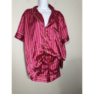 Victoria's‎ Secret Signature Satin Pajama Set XXL Pink Red Striped Shorts Top